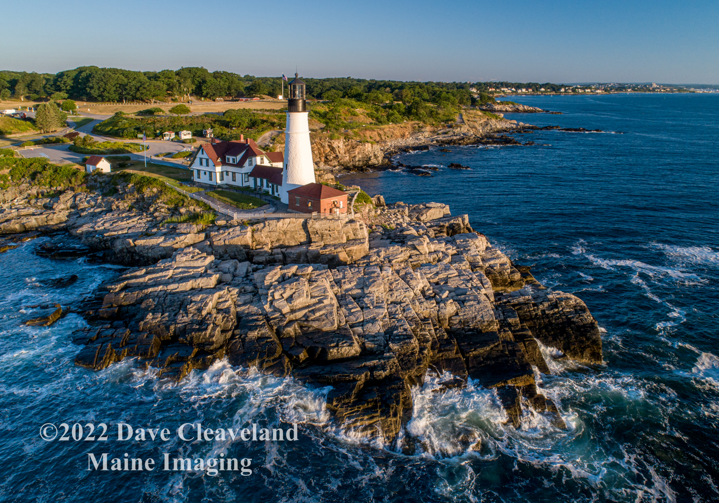 Our drone captures early morning light at Portland Head Light, Cape Elizabeth, Maine.