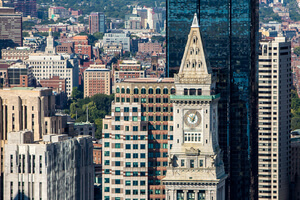 Aerial view of the tops of buildings in boston